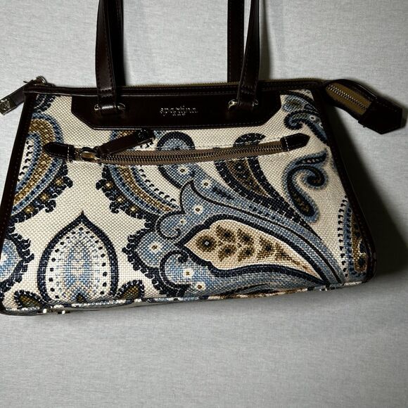 Spartina 449 Daufuskie Island paisley print satchel bag in linen and leather - Picture 2 of 6